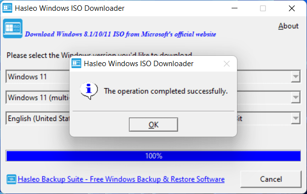 Download Windows installation ISO is complete