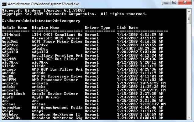 driver list cmd