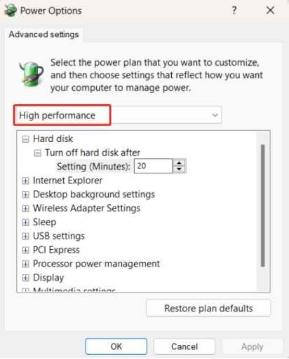 set power options high performance to fix ssd write speed near 0