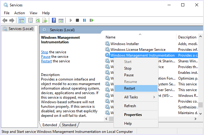 restart windows management service